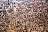 Angkor Wat temple, the bas-reliefs of the third enclosure. West Gallery Southern Part: the battle of Kuruksetra 